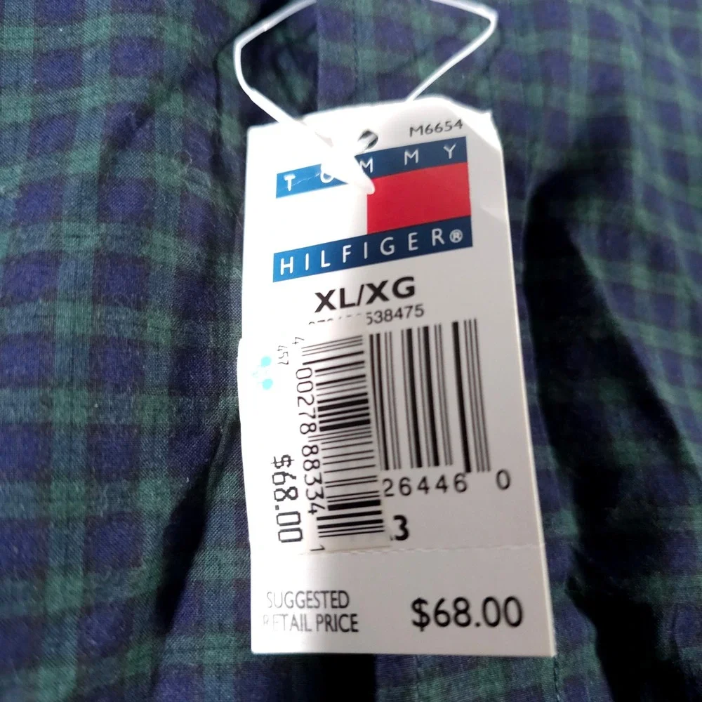 Tommy‎ Hilfiger Button Down Shirt Mens XL Navy Green Check Plaid Long Sleeve NWT